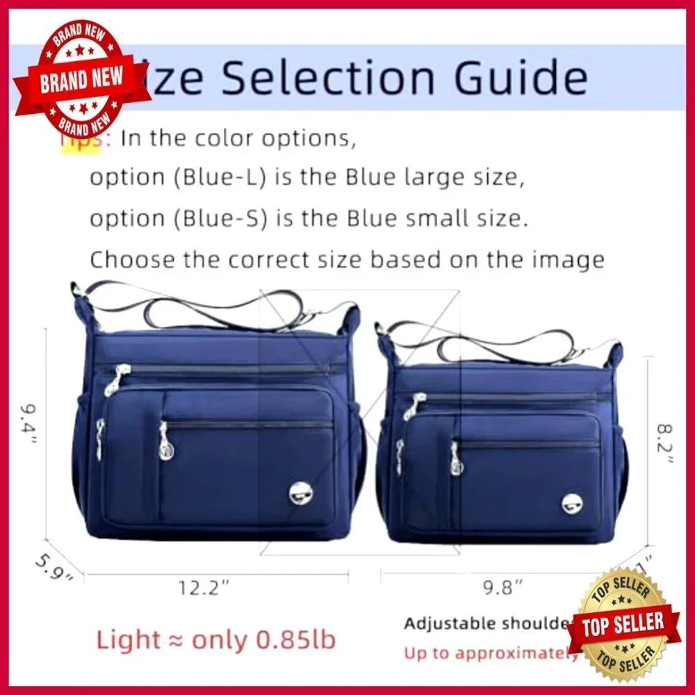 Large Nylon Satchel with 12 Pockets, Adjustable Strap, Waterproof Tote
